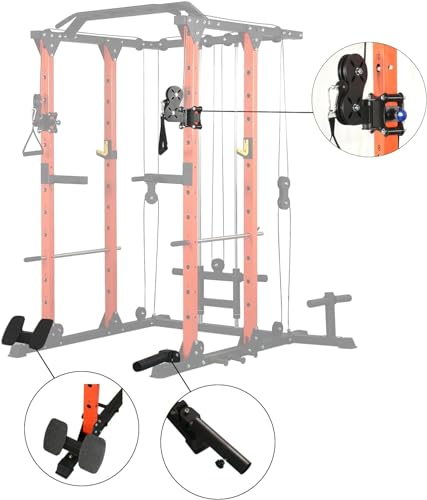 REDAEL Versatile Power Cage with LAT Pulldown, Weight Storage, and Optional Bench Orange+Black