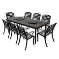 Oakland Living Modern Ornate Outdoor Aluminum Dining Set with Two Lazy Susans and Eight Chairs Black
