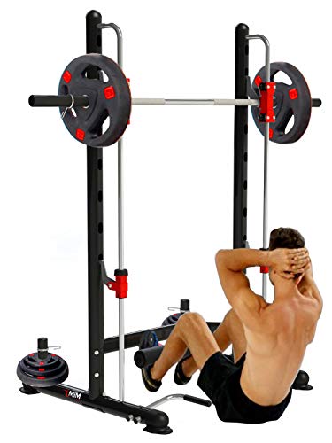 MiM USA Compact Smith Machine and Squat Rack Pro Black and Red