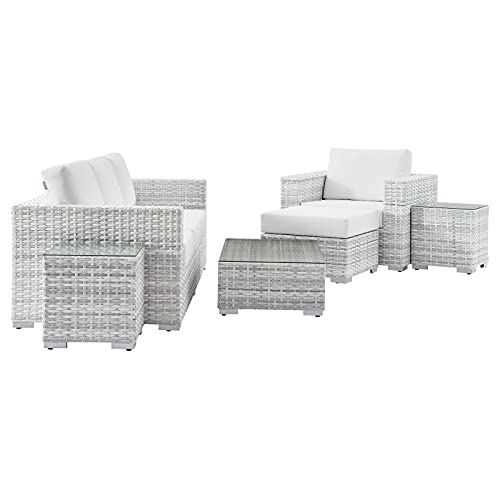 America Luxury - Outdoor Lounge Sectional Sofa Chair Set Rattan Wicker Grey White