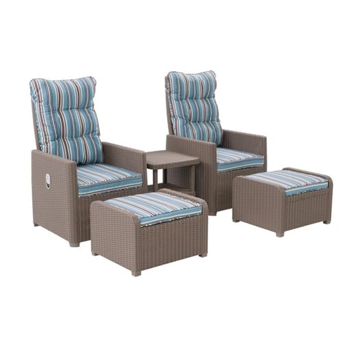 CorLiving Lake Front 5pc Light Brown Rattan Patio Recliner Set