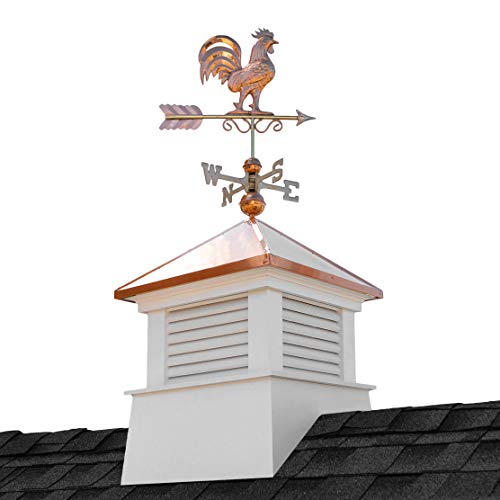 Good Directions 26" Square Manchester Vinyl Cupola with Rooster Weathervane White