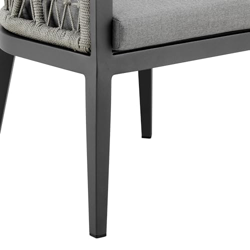 Armen Living Zella Outdoor Patio Dining Chair Set of 2 Aluminum Light Gray Rope with Earl Gray Cushions