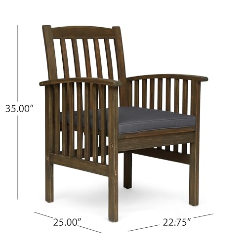 Christopher Knight Home Casa Outdoor Acacia Wood 5 Piece Dining Set with Round Table and Cushions Gray + Dark Gray