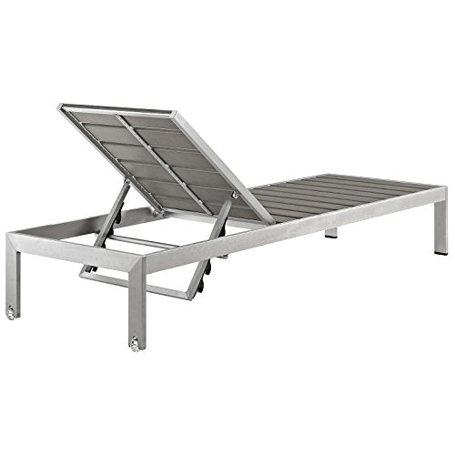 Modway Shore Aluminum Outdoor Patio Poolside Chaise Lounge Chairs Silver Gray