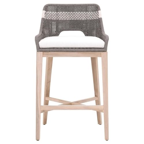 Home Square 2 Piece Outdoor Upholstered Rope Barstool Set Dove Gray Teak