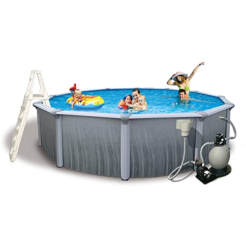 Blue Wave Martinique 15-Ft Round 52-Inch Deep Metal Wall Pool Package Metallic
