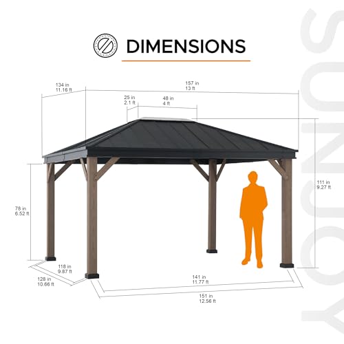 Sunjoy 11 x 13 ft. Hardtop Gazebo Outdoor Black Steel with Skylight Black