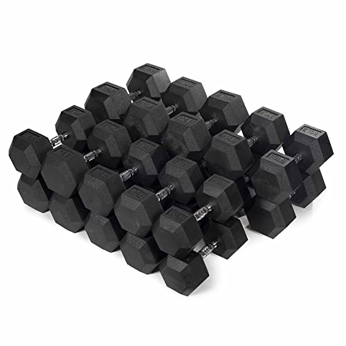 Titan Fitness 55-100 LB Pair Black Rubber Coated Hex Dumbbells