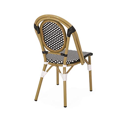 Christopher Knight Home Gwendolyn Outdoor French Bistro Chairs Set of 4 Black White Bamboo Print Finish