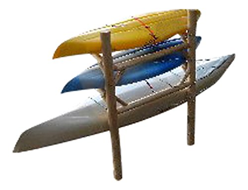 Log Kayak Rack Dock Mounted 1 Canoe Plus 2 Kayak or SUP Natural Finish