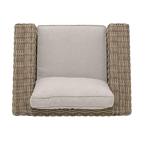 Armen Living Bahamas Outdoor Wicker & Teak Wood Lounge Chair Natural Taupe Beige
