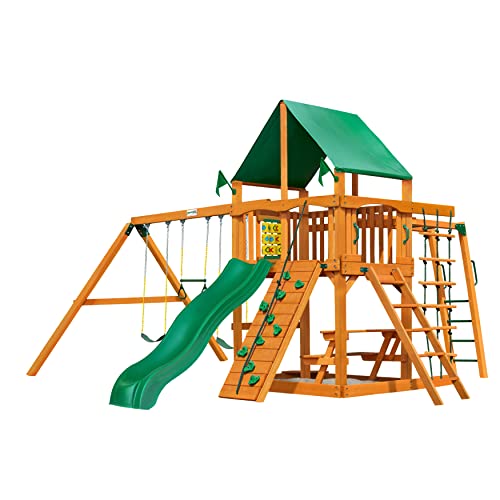 Gorilla Playsets Navigator Wooden Swing Set with Green Canopy Brown