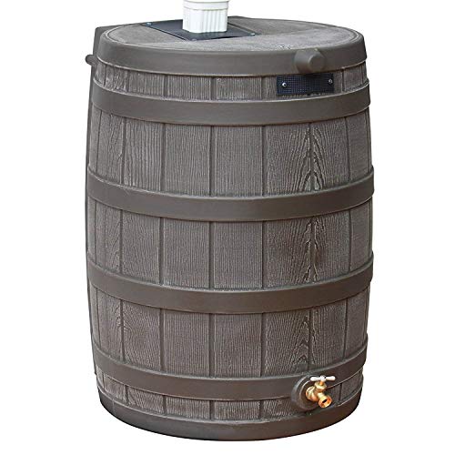 Good Ideas Rain Wizard 50 Gallon Plastic Outdoor Rain Barrel Water Collector with Brass Spigot, Oak