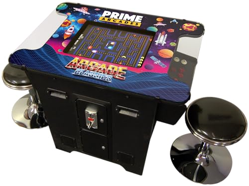 Prime Arcades Cocktail Arcade Machine 412 Games Commercial Grade with Chrome Stools Multicolor