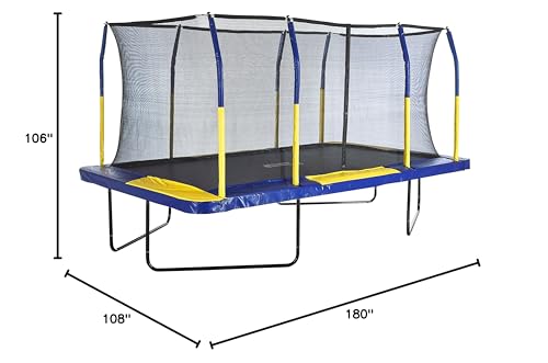 Outdoor Heights Rectangle Trampoline with Safety Enclosure 9' X 15' Blue/Yellow