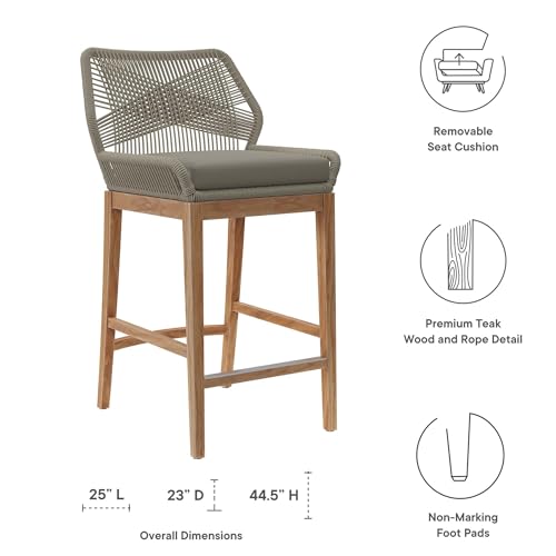 Modway Wellspring 3-Piece Teak Wood Outdoor Bar Set Light Gray Greige