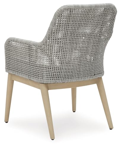 Signature Design by Ashley Seton Creek Cottage Outdoor Dining Arm Chairs with Cushion, Set of 2 Light Brown & Light Gray