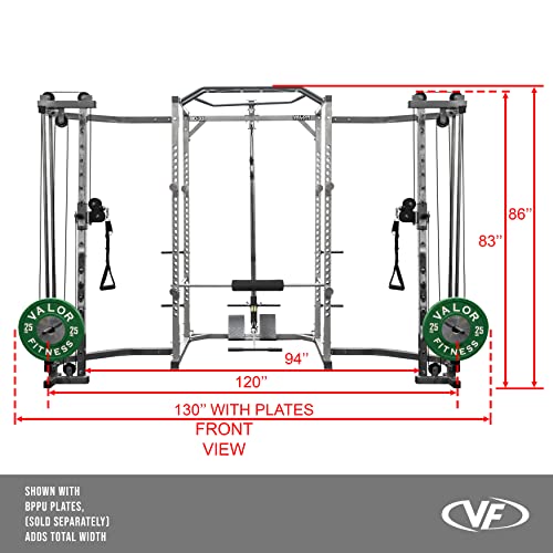 Valor Fitness BD-33BCCL Power Rack w/LAT Pull and Cable Crossover - Black