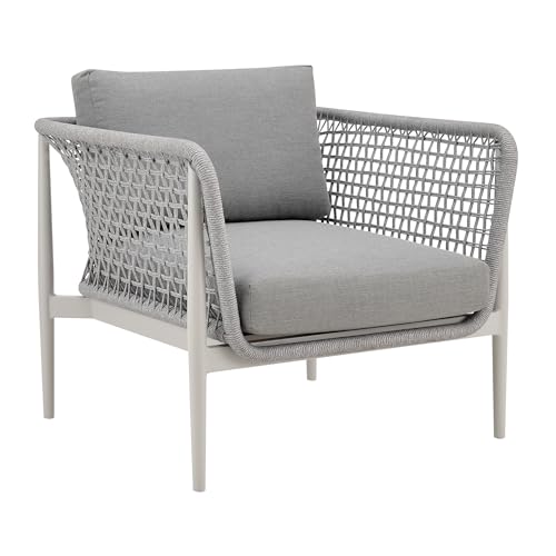 Armen Living Rhodes Outdoor Patio 4 Piece Conversation Set Aluminum Sintered Stone Light Gray