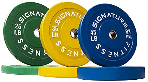 Signature Fitness 210LB Olympic Bumper Plate Set with 7FT Barbell Colored