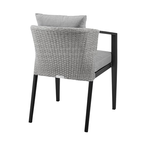 Benzara Nyla 22 Inch Patio Dining Chair Set of 2 Aluminum Wicker Black Gray