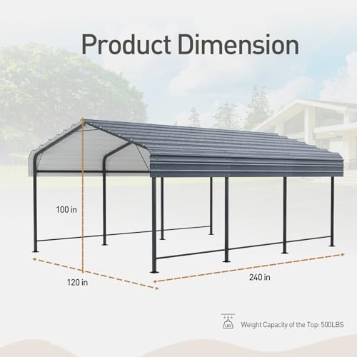 COSIEST 10'x20' Heavy Duty Metal Carport with Galvanized Steel Roof Gray
