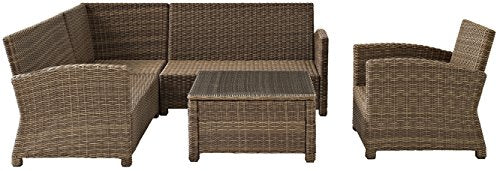 Crosley Furniture Bradenton 5-Piece Outdoor Sectional Sofa Set Brown with Sand Cushions