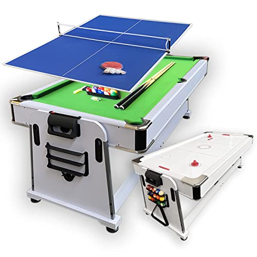 SIMBASHOPPING USA Pool Table 7FT Multigame Green Air Hockey + Table Tennis - Emerald