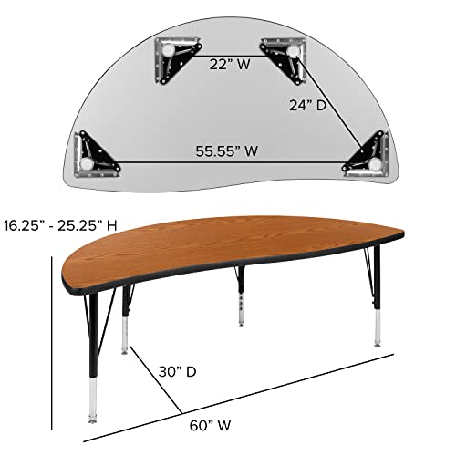 Flash Furniture Emmy 86" Oval Wave Laminate Activity Table Set with 14" Stack Chairs Oak