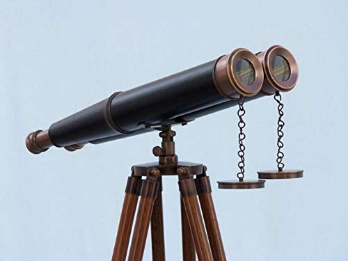 Hampton Nautical 62" Floor Standing Admirals Telescope with Leather Binoculars White