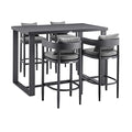 Armen Living Argiope Modern Outdoor Patio Bar Table and Stools Set 5 Piece Dark Grey