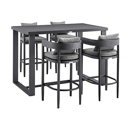 Armen Living Menorca Outdoor Patio 5-Piece Bar Table Set Aluminum Dark Grey