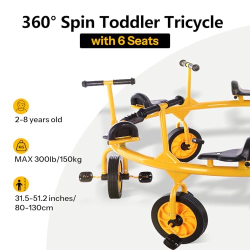 Amzealot Toddler Tricycle 360° Spin 6-Seater Yellow