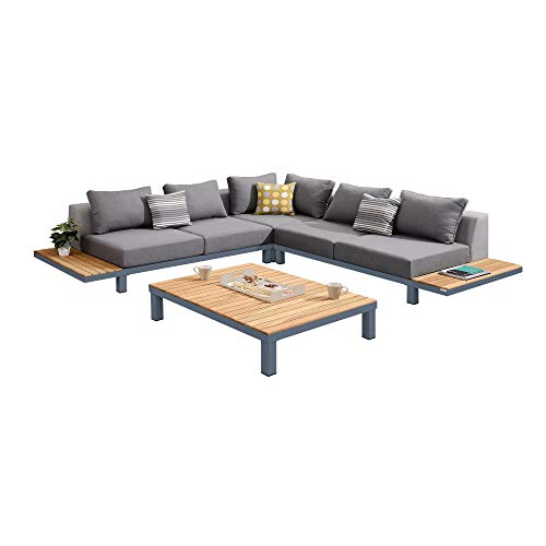 Armen Living Polo Outdoor Set Dark Grey Grey Powder Coat Finish