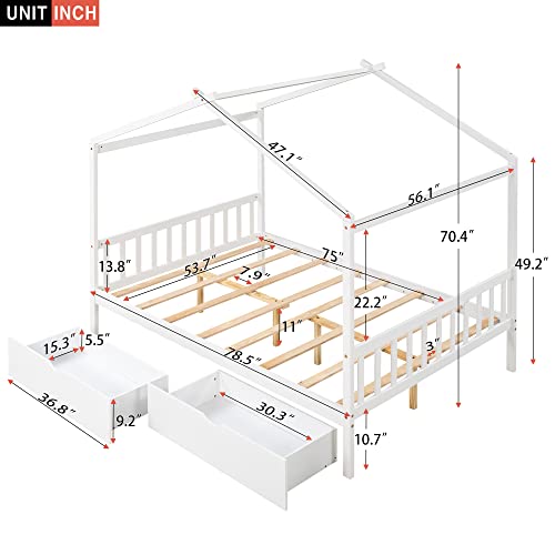 Merax Full Size Platform Bed Frame with Drawers White