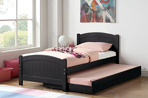 Kaimei Twin Size Bed with Trundle Black Pine Plywood Frame