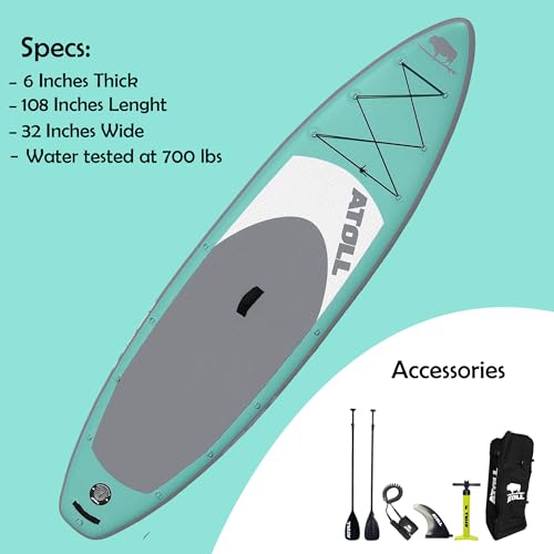 Atoll Inflatable Paddle Board with Premium SUP Stand Up Paddle Board Accessories & Back Pack, Non-Slip Comfort Deck Aqua Marine