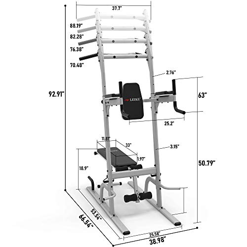 leikefitness Multifunction Power Tower Exercise Equipment Silver--With Bench