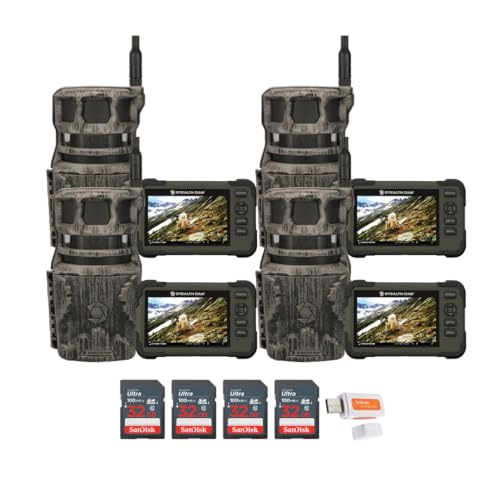 Stealth Cam Revolver 36MP 360-Degree Cellular Trail Camera Bundle with Card Reader and 32GB Memory Card (4-Pack)