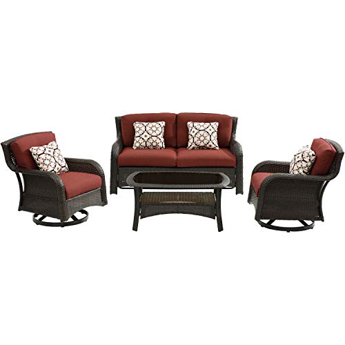 Hanover Strathmere Outdoor 4-Piece Conversation Set Crimson Red