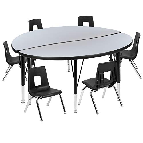 Flash Furniture Emmy Circle Wave Activity Table Set with Student Stack Chairs Grey