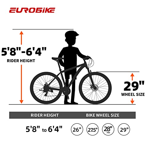 EUROBIKE Mountain Bike 29" Men Lightweight Aluminum Frame 21-Speed Bicycles for Mens Bikes (Silvery)