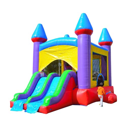 HERO KIDDO Jelly Bean Castle Bounce House with Dual Slide and Basketball Hoop - Multicolor
