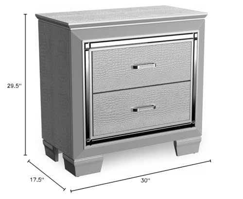 BOWERY HILL 2-Drawer Contemporary Wood Nightstand Silver