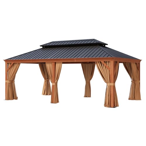 oneinmil 12' x 20' Hardtop Gazebo with Aluminum Frame and Double Roof Black17