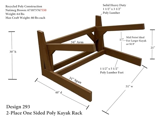 Log Kayak Rack Recycled Poly Kayak Rack Weatherproof Storage System Nutmeg Brown