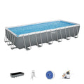Bestway Power Steel Rectangular Above Ground Swimming Pool Set Gray