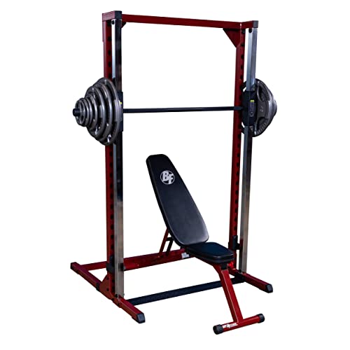 Body-Solid Smith Machine Package with Bench, Olympic 255 lbs. Weight Set Red