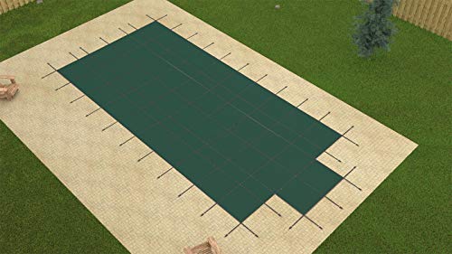 GLI Secur-A-Pool Green Rectangular Safety Cover 14' x 28' with 4' x 8' Center End Step